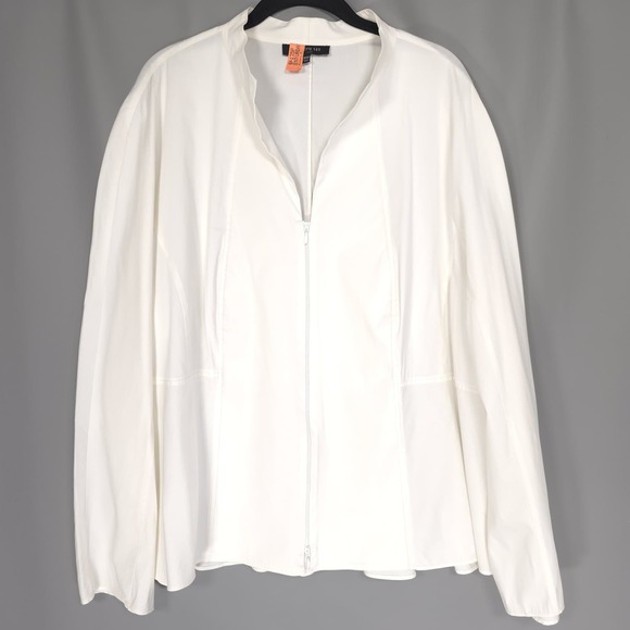LAFAYETTE 148 Ivory Zip Front Classic Blouse Long Sleeve Stretch Top 22W - Picture 3 of 8